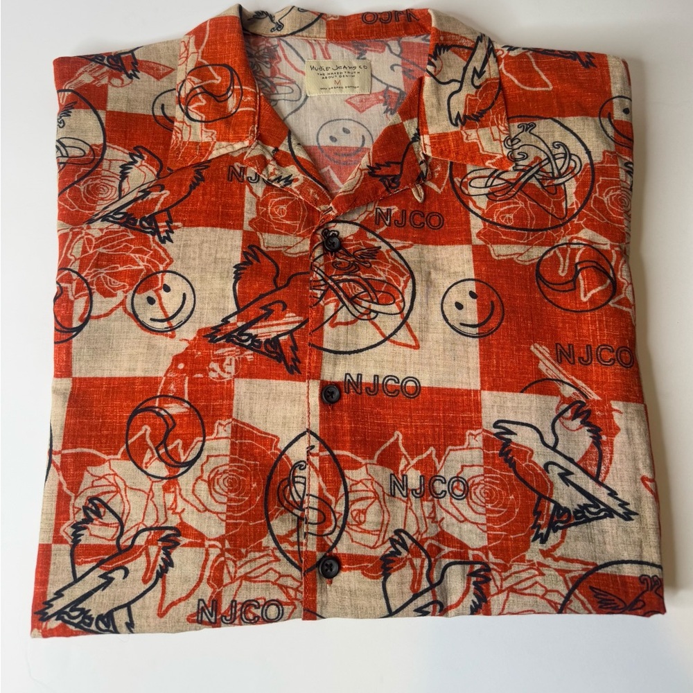 Nudie Jeans Red and Cream Graphic Shirt